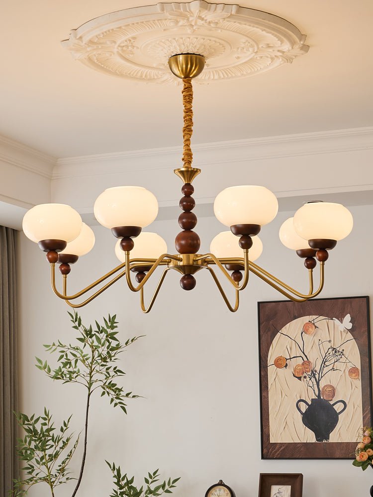 Sylaian Chandelier Glass Wood Brass Modern 6-Light