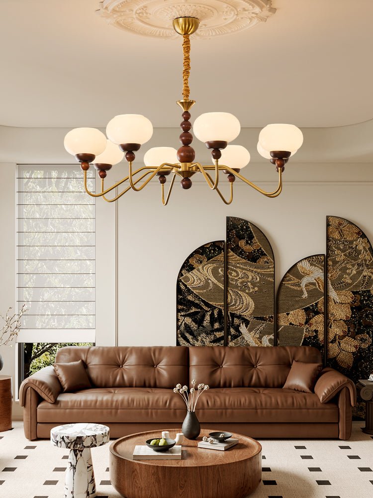 Sylaian Chandelier Glass Wood Brass Modern 6-Light
