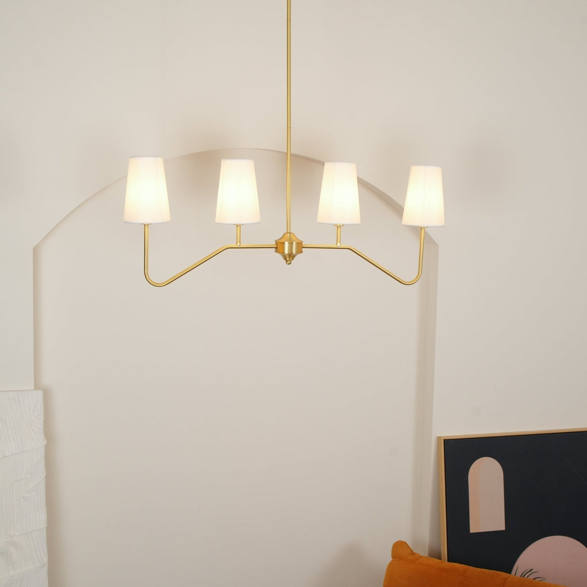 Oriinissa Chandelier Brass Curved Beige Linear