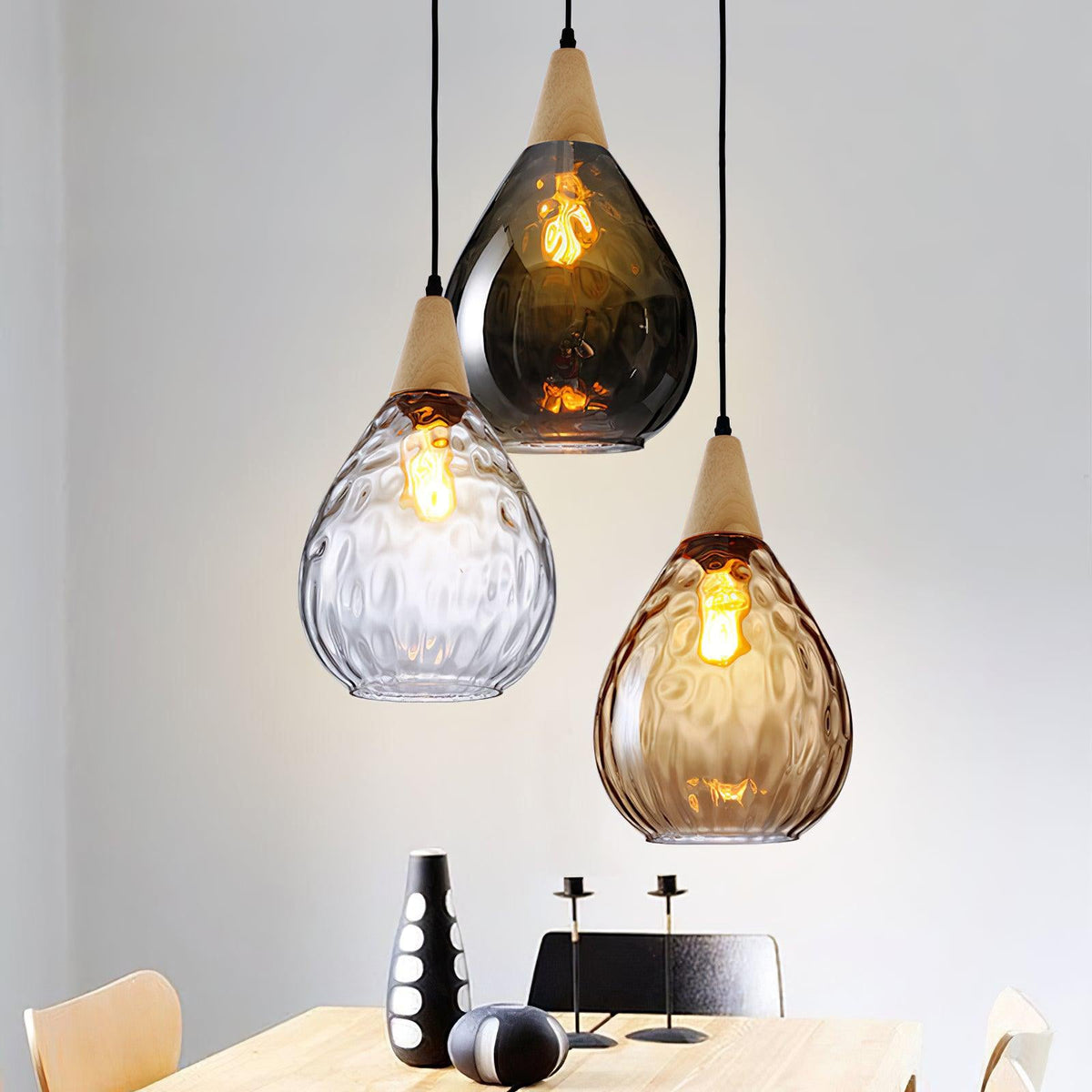 Rinisena Pendant Lamp Clear Glass Wood Nordic Modern