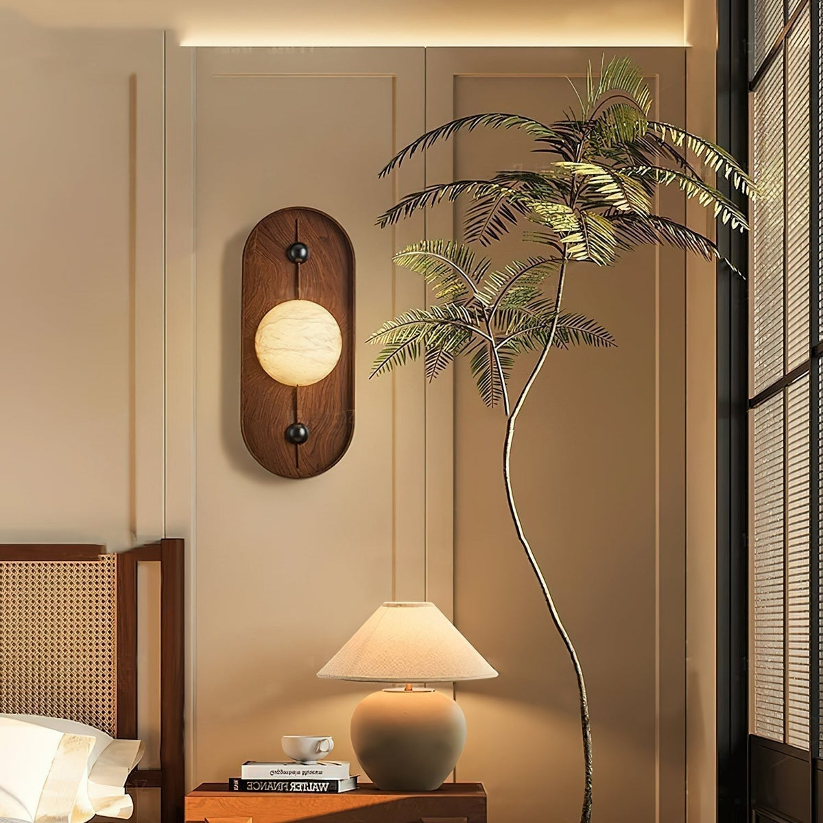Nivuielle Oval Alabaster Wood Plug Wall Light