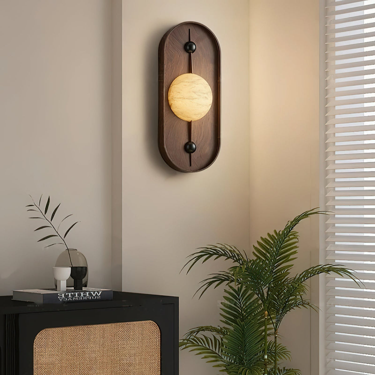 Nivuielle Oval Alabaster Wood Plug Wall Light