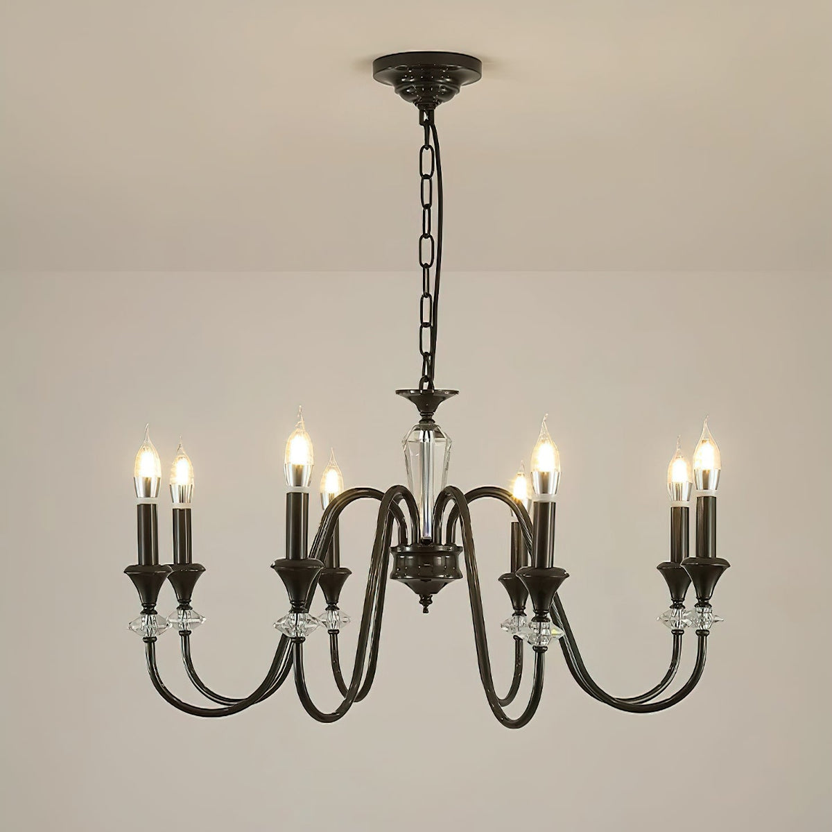 Selivora Chandelier Black & Crystal Candelabra