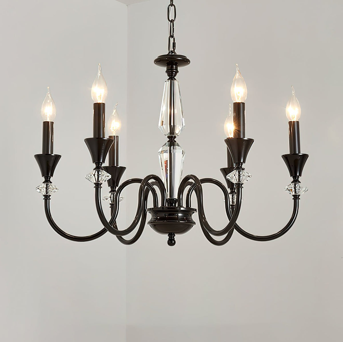 Selivora Chandelier Black & Crystal Candelabra