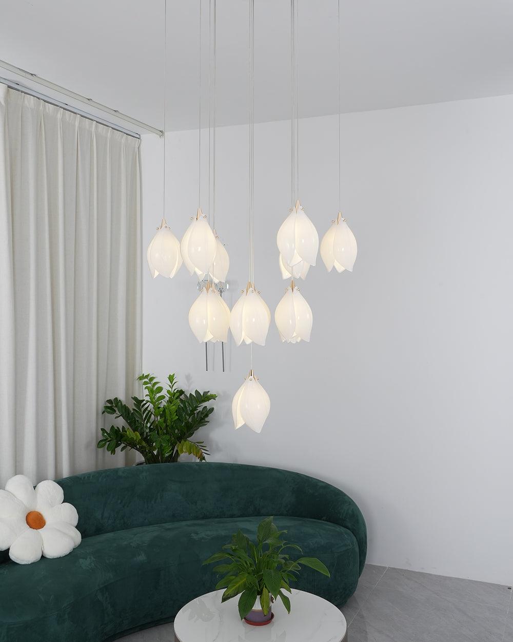 Lustra Pendant Lamp White Floral Ceramic - Neutral Decor