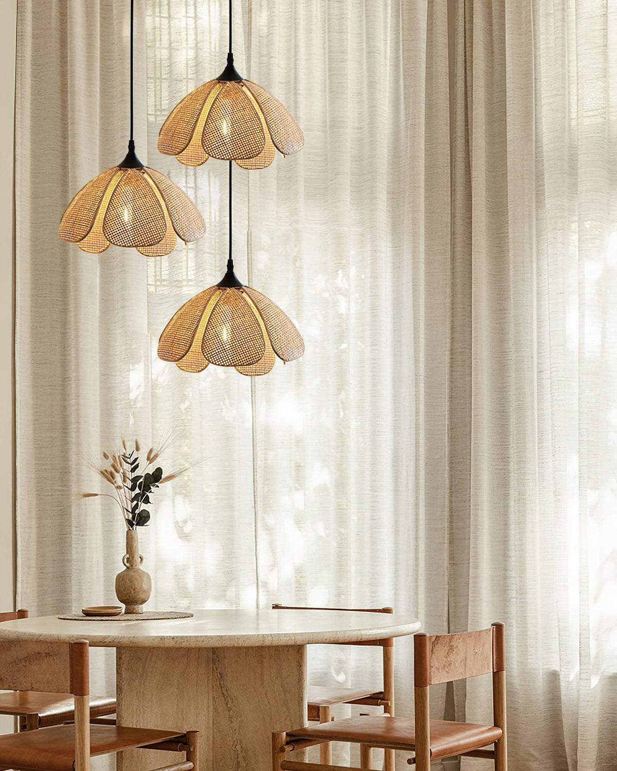 Dyor Elegance Bloom Rattan Fabric Pendant Lamp