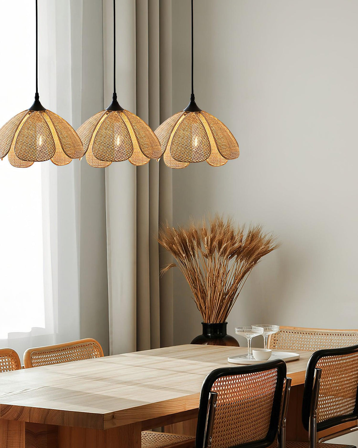 Dyor Elegance Bloom Rattan Fabric Pendant Lamp