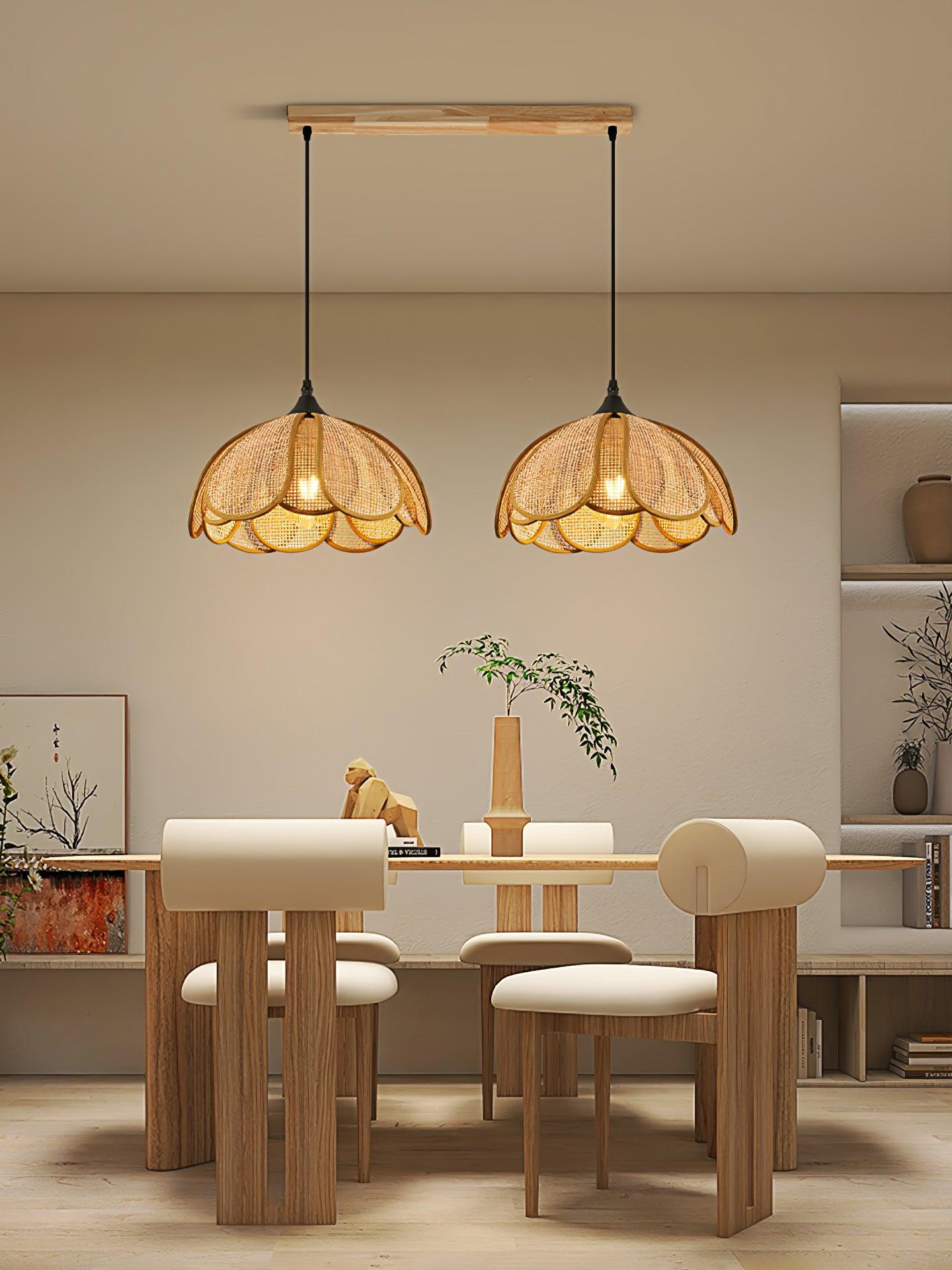 Dyor Elegance Bloom Rattan Fabric Pendant Lamp