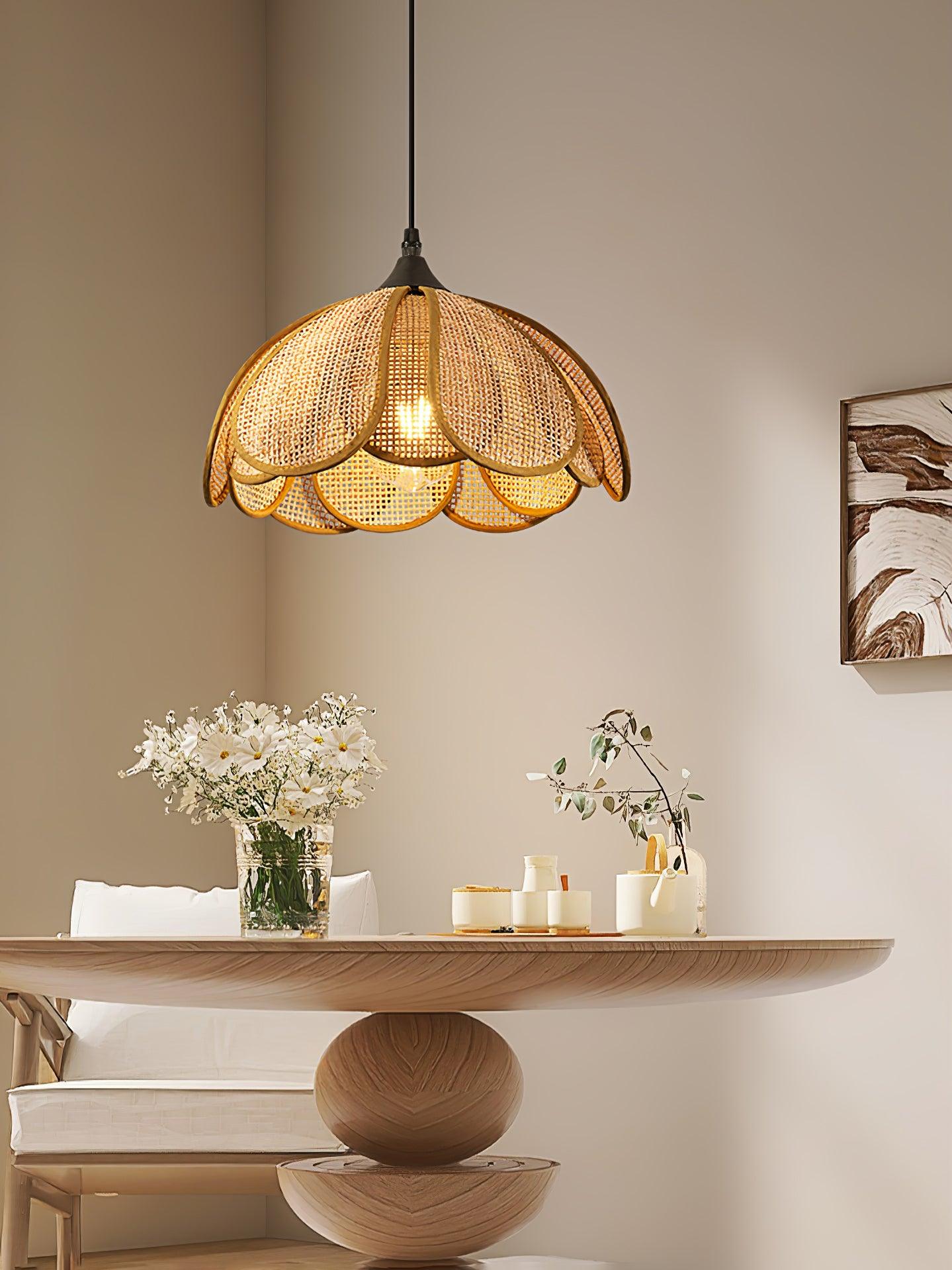 Dyor Elegance Bloom Rattan Fabric Pendant Lamp