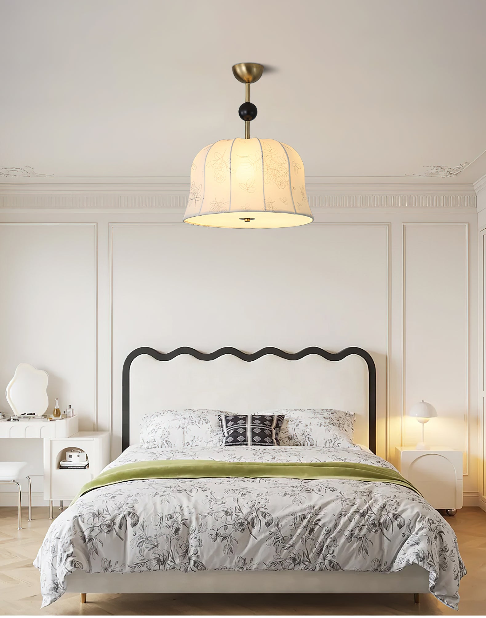 Avnoren Blossom Curve Fabric Wood Pendant Lamp