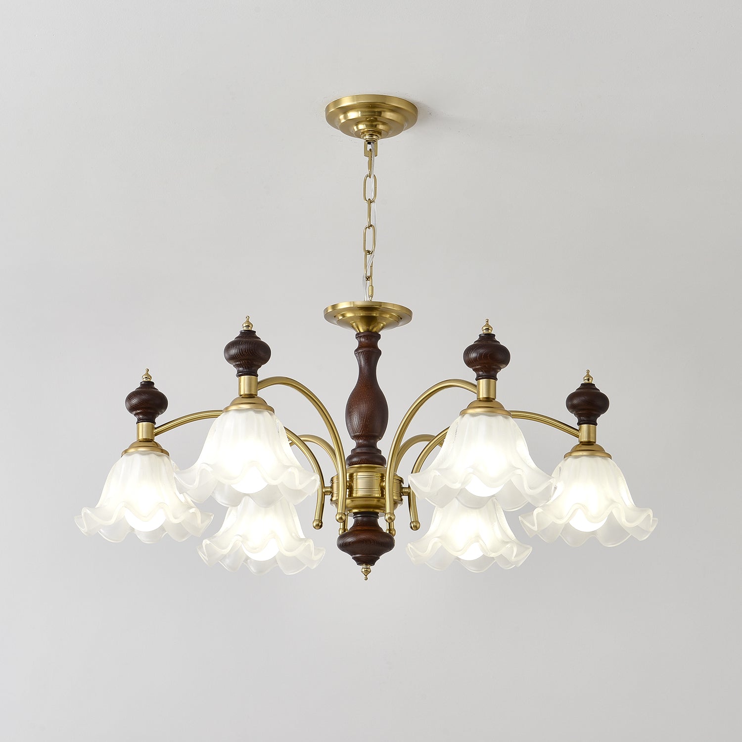 Jesolan Chandelier Wood & Brass Blossom Flowers