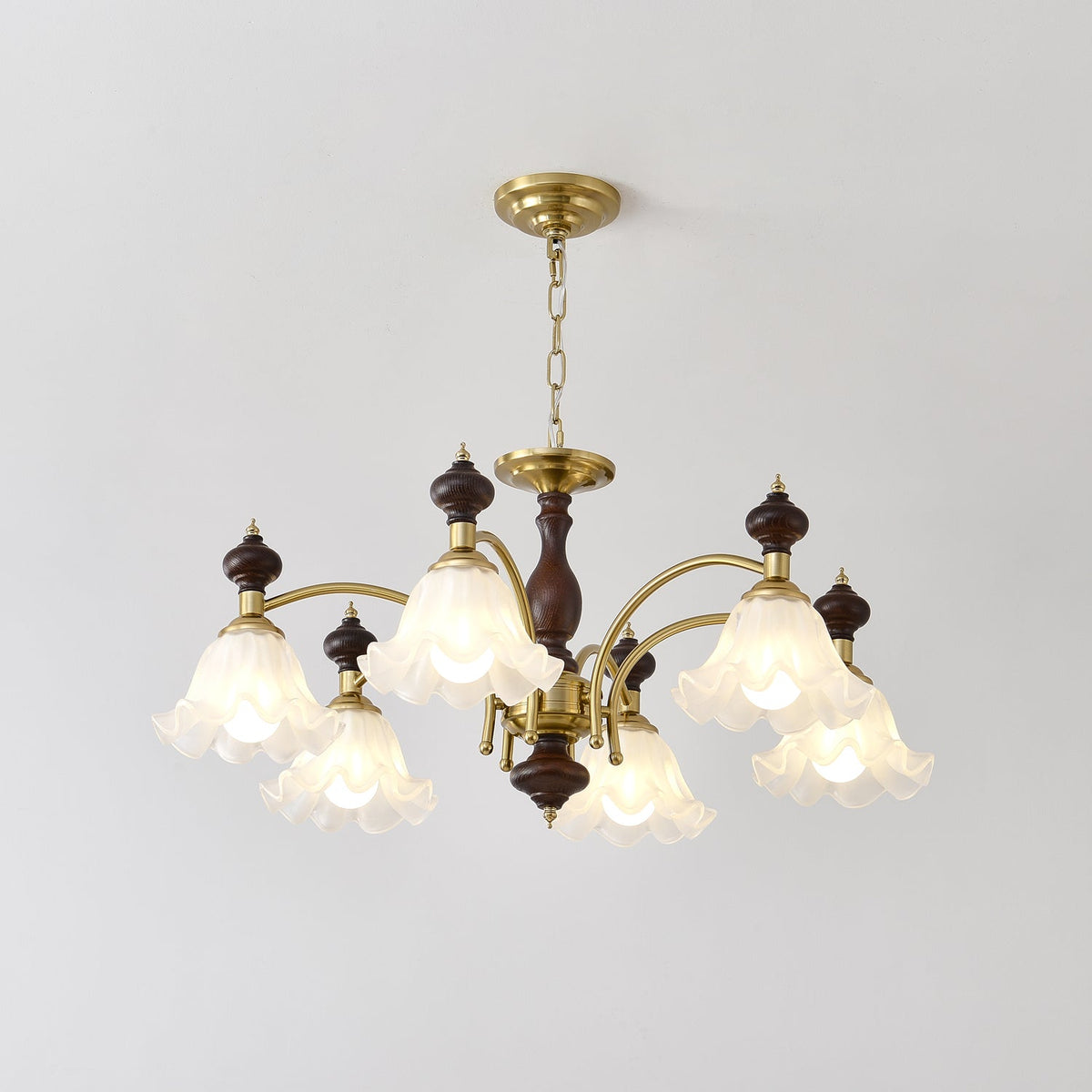 Jesolan Chandelier Wood & Brass Blossom Flowers