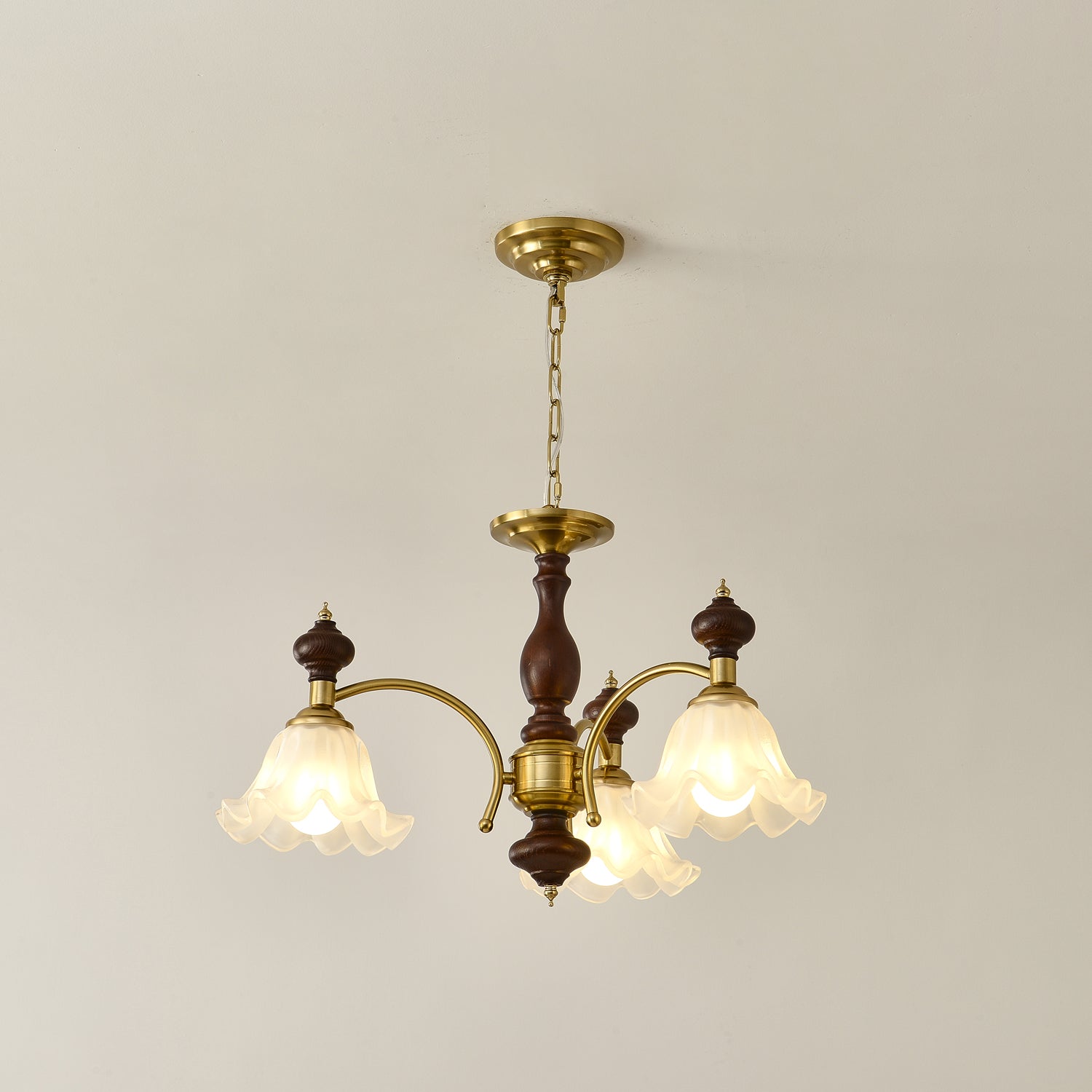 Jesolan Chandelier Wood & Brass Blossom Flowers