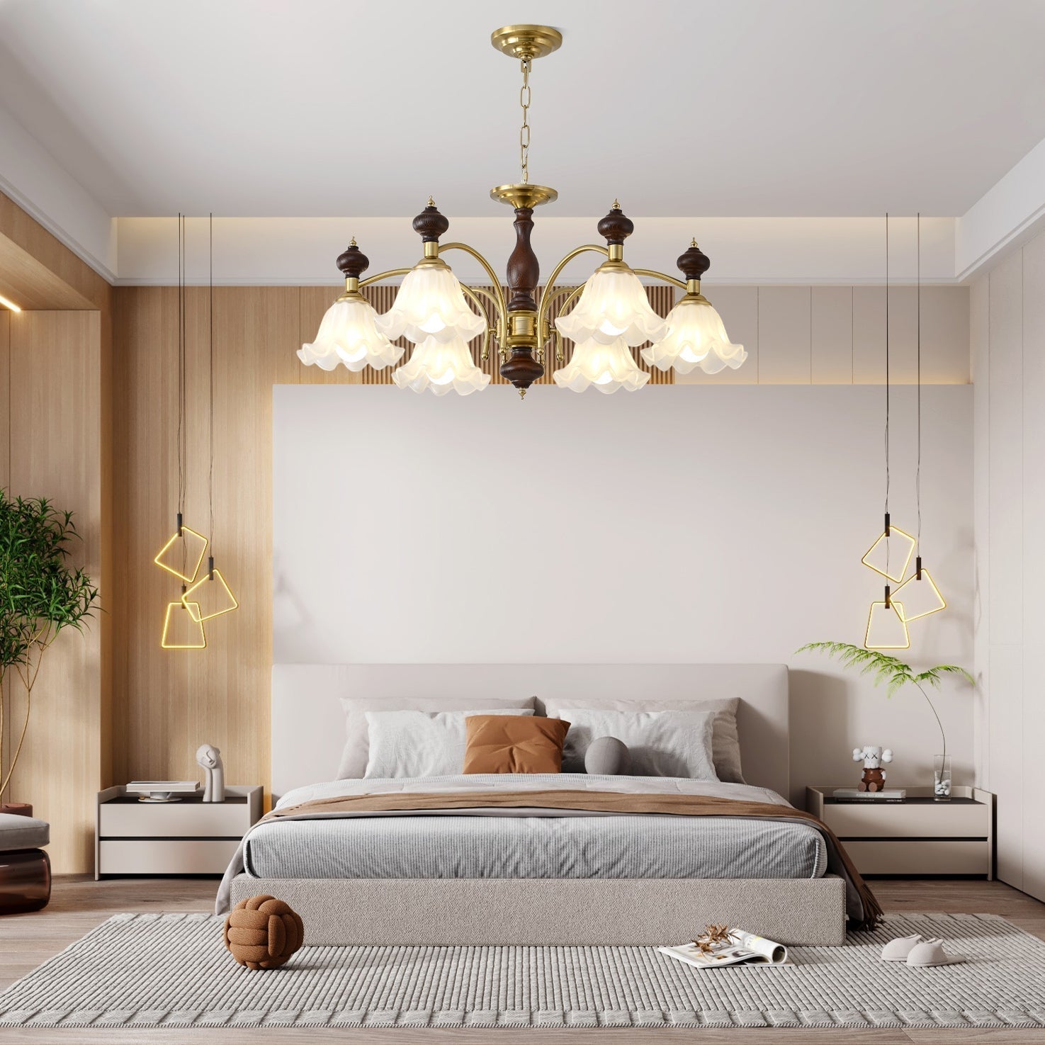 Jesolan Chandelier Wood & Brass Blossom Flowers