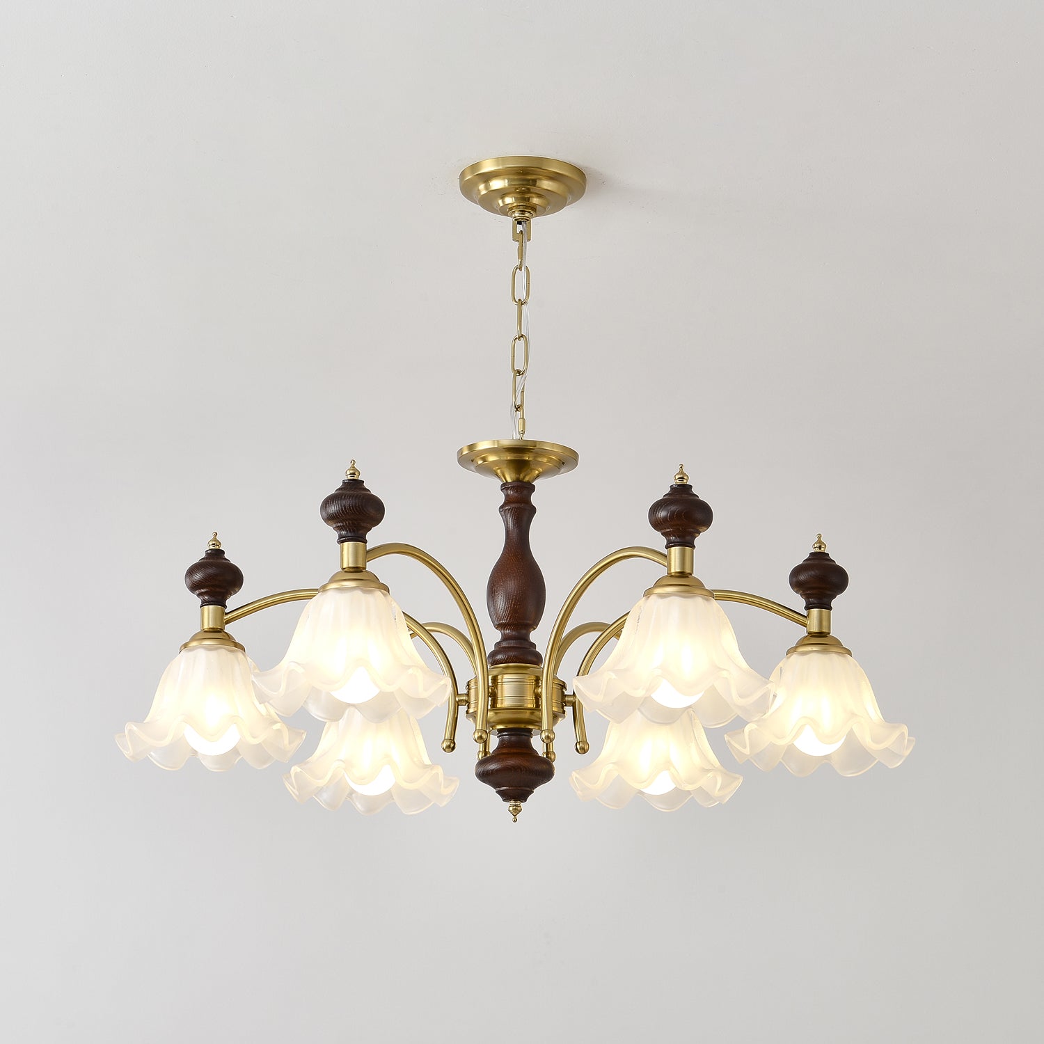 Jesolan Chandelier Wood & Brass Blossom Flowers