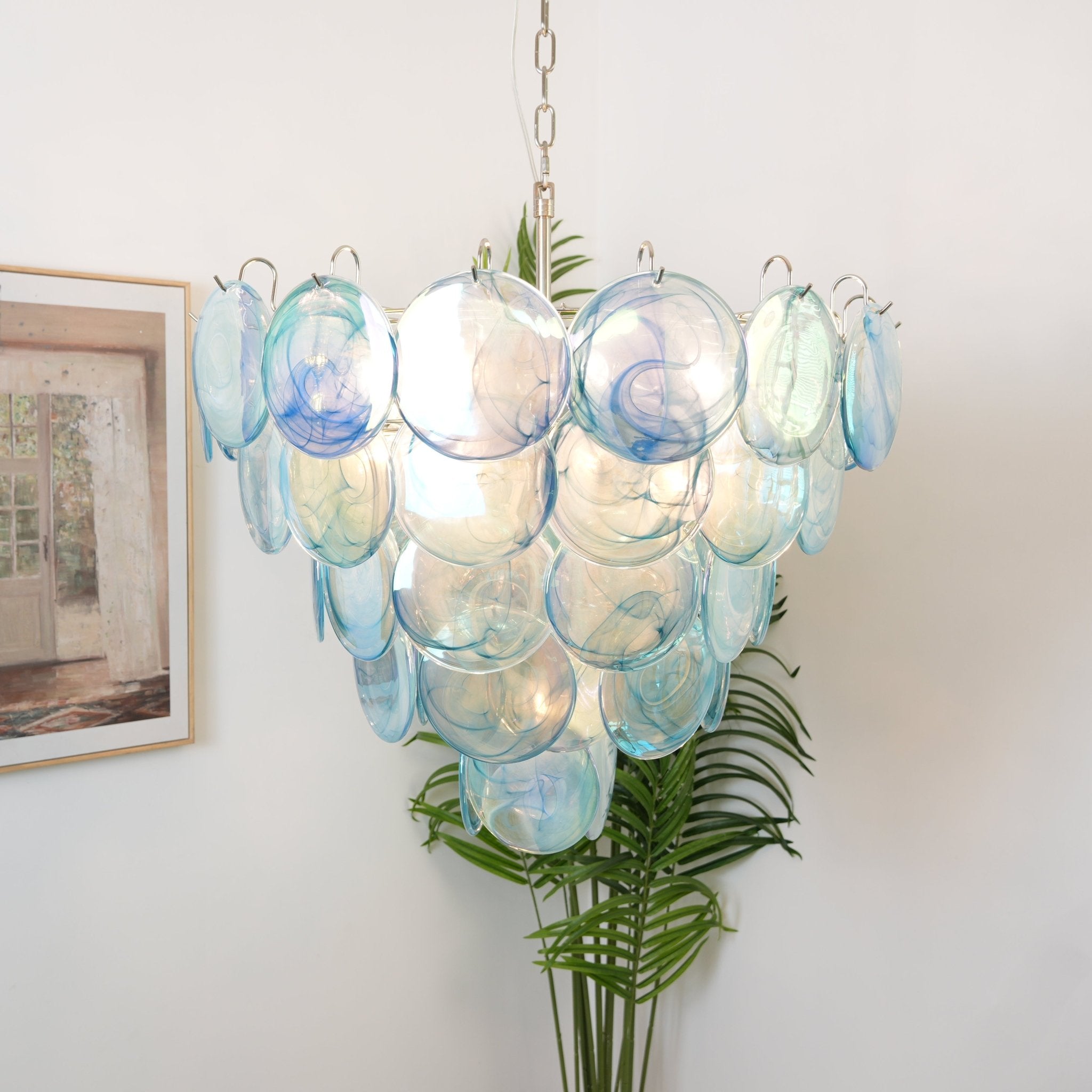Veloissa Chandelier Blue Murano Glass Disc Elegant