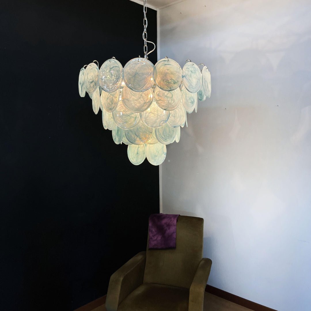 Veloissa Chandelier Blue Murano Glass Disc Elegant