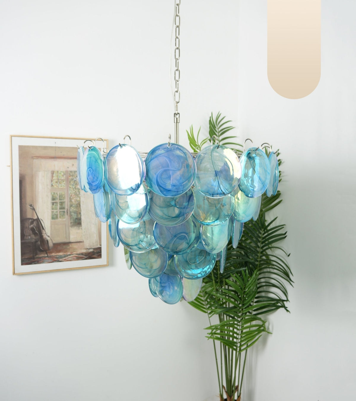 Veloissa Chandelier Blue Murano Glass Disc Elegant