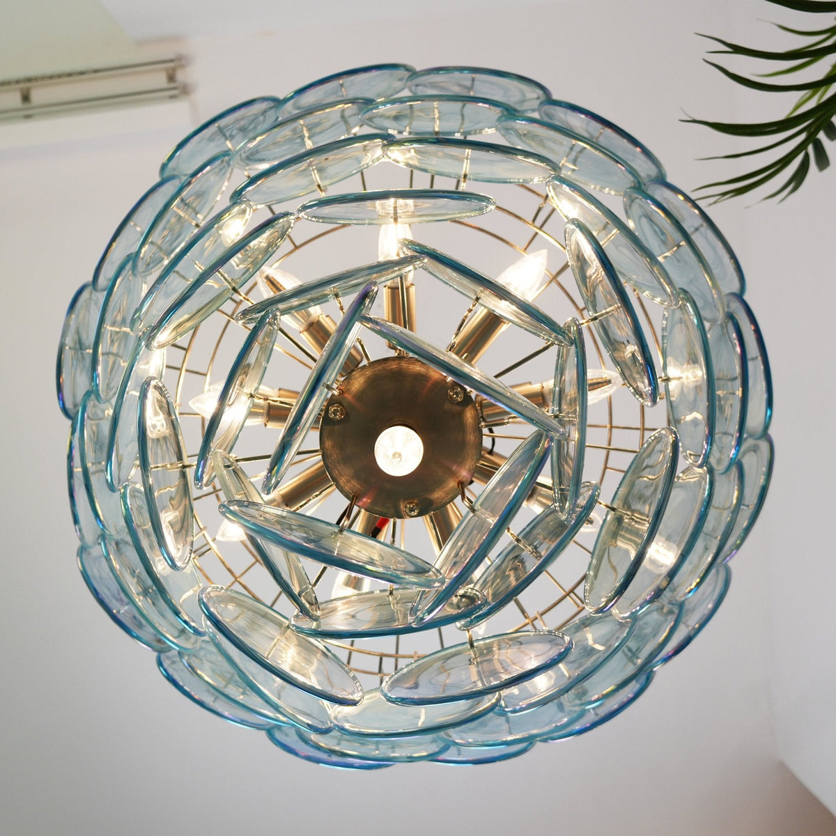 Veloissa Chandelier Blue Murano Glass Disc Elegant