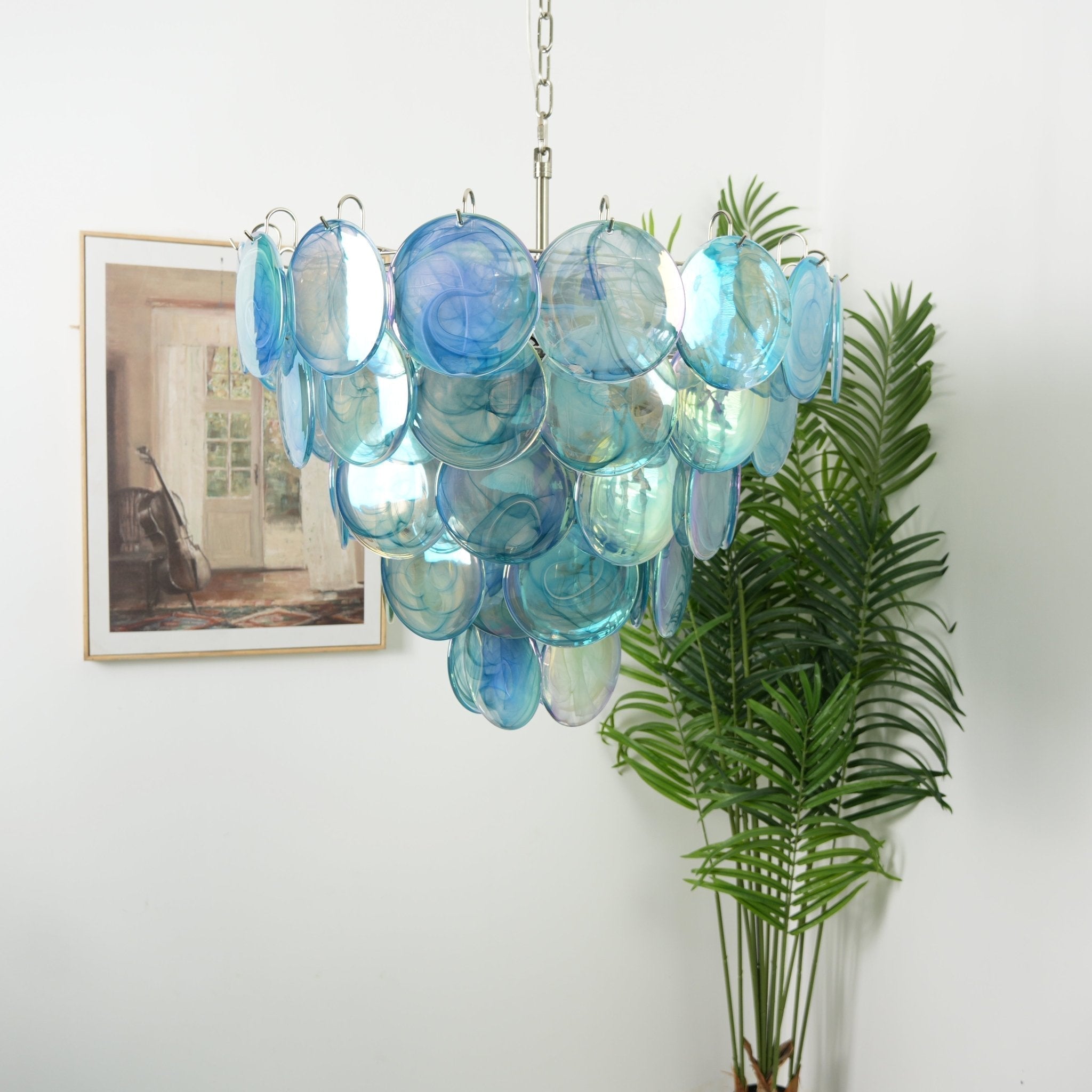 Veloissa Chandelier Blue Murano Glass Disc Elegant