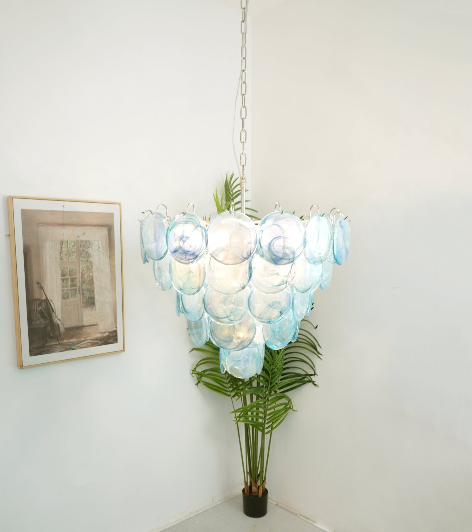 Veloissa Chandelier Blue Murano Glass Disc Elegant