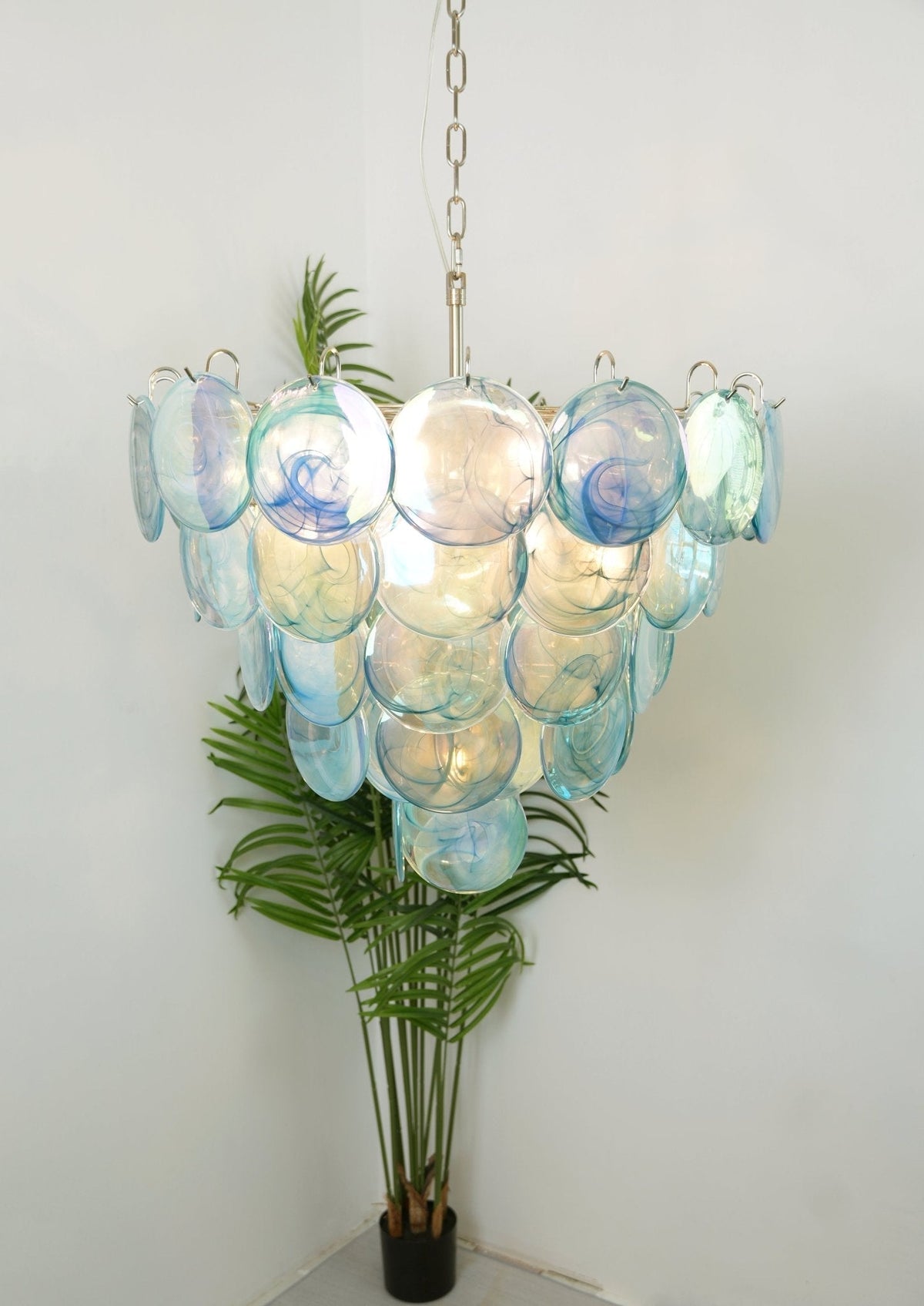Veloissa Chandelier Blue Murano Glass Disc Elegant