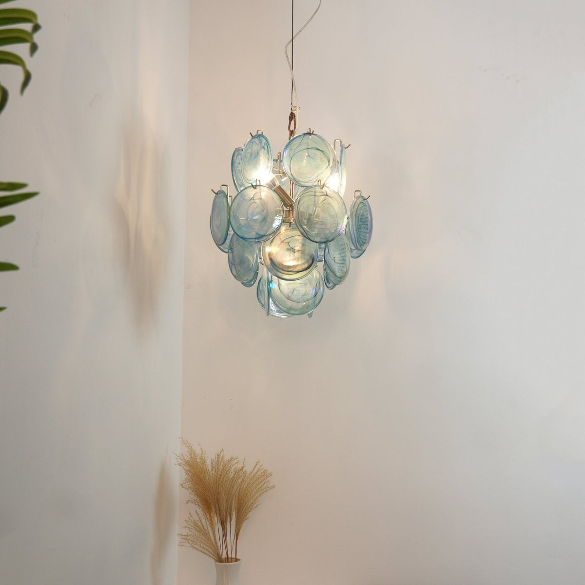 Liororine Chandelier Blue Murano Glass Disc Vintage
