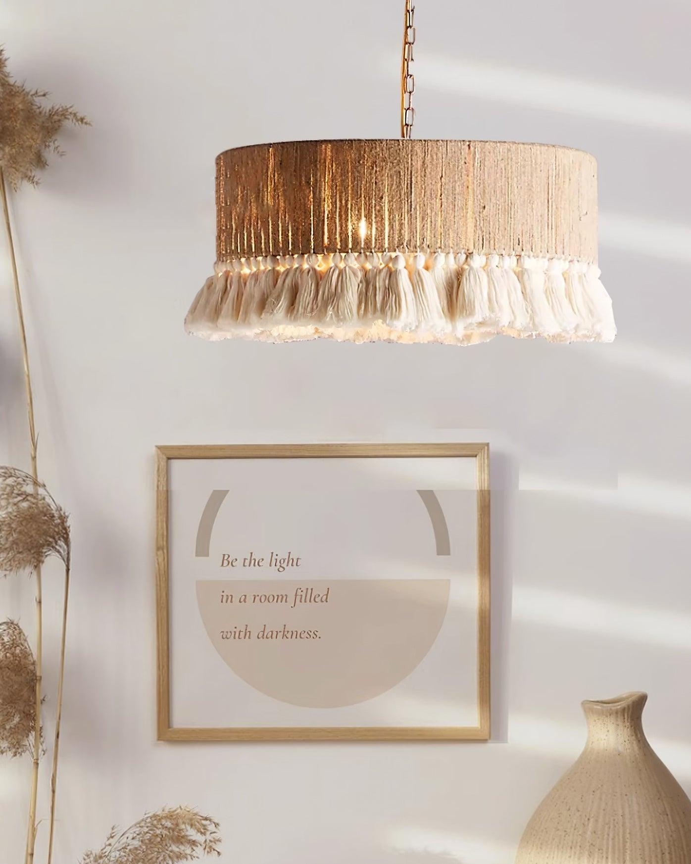 Lustra Pendant Lamp Cotton Tassels for Living Room - Neutral Decor