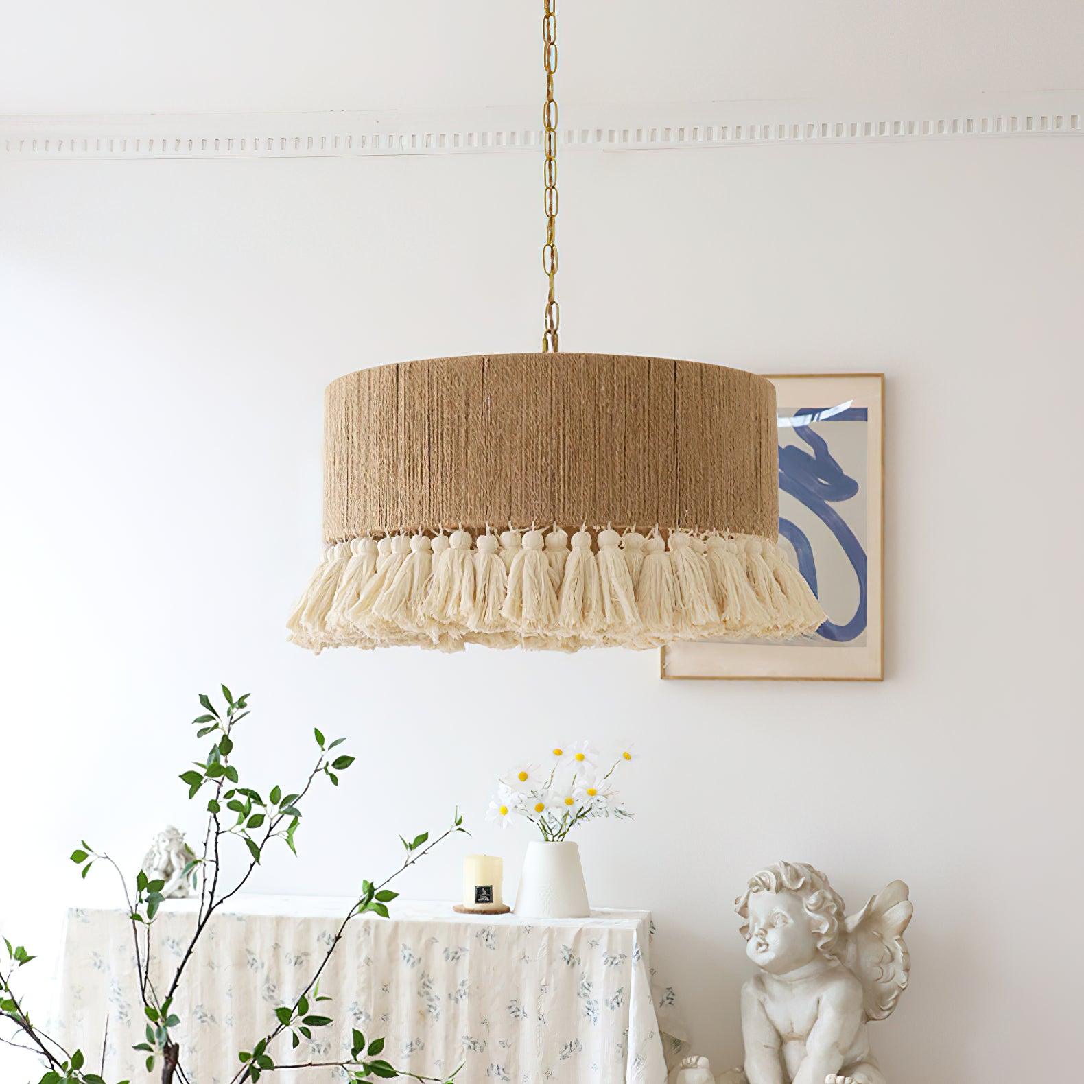 Lustra Pendant Lamp Cotton Tassels for Living Room - Neutral Decor