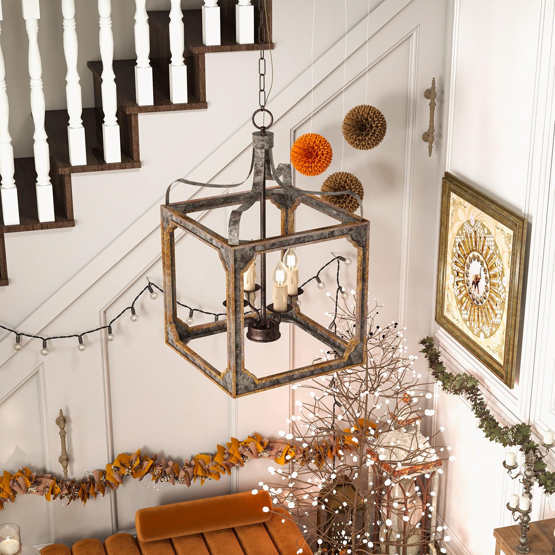 Cirivian Chandelier Rustic Cube Vintage Frame
