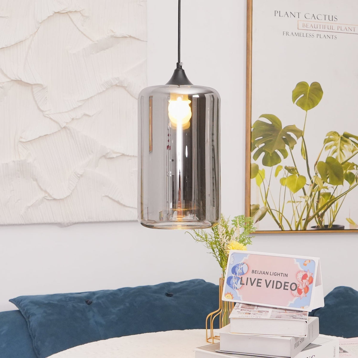Gabrielle Minimalist Bottle Glass Pendant Light Smoke Gray
