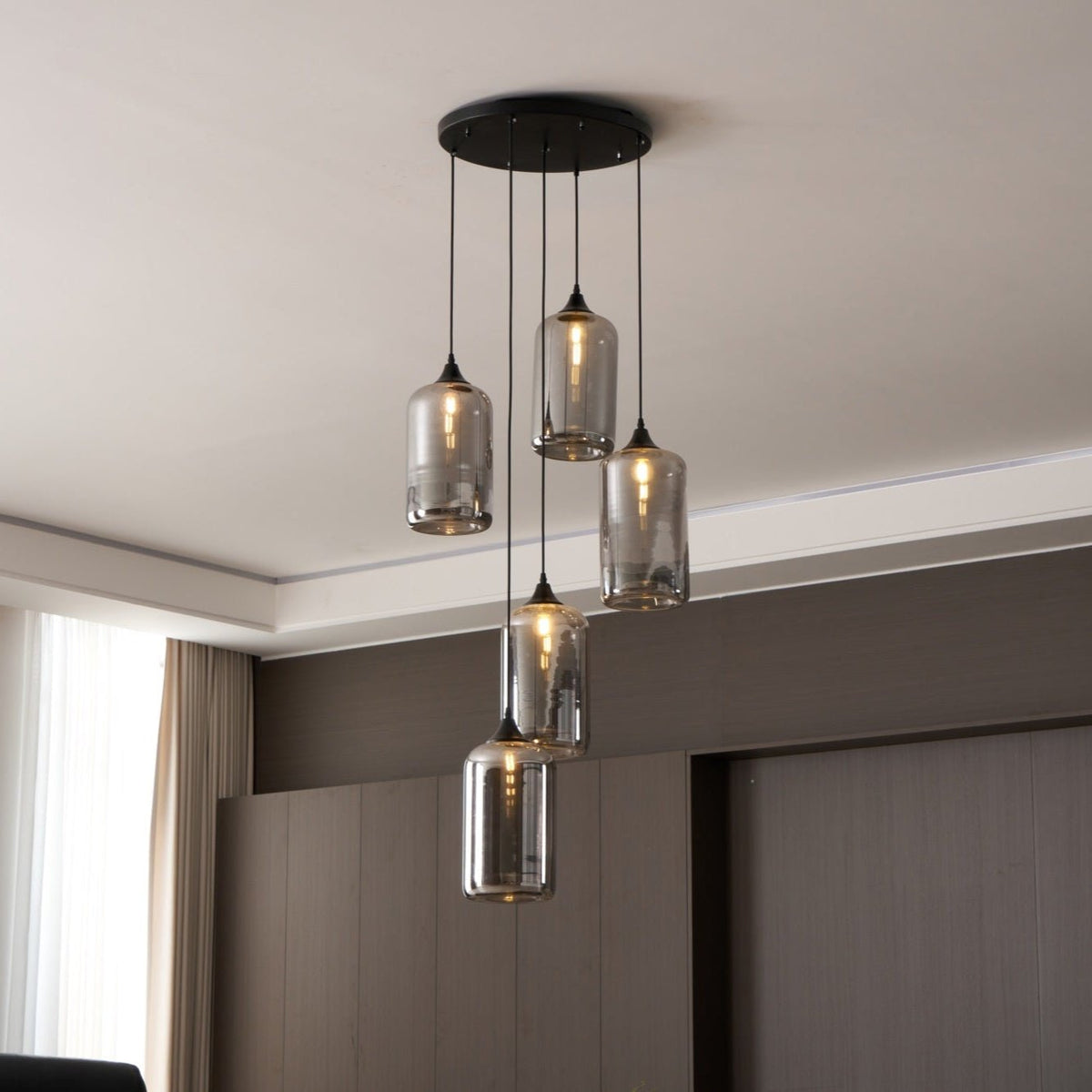 Gabrielle Minimalist Bottle Glass Pendant Light Smoke Gray