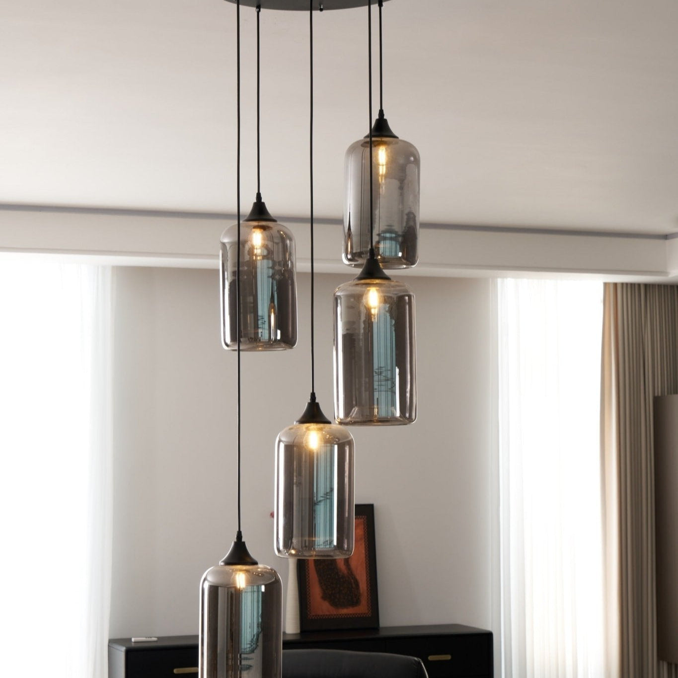 Gabrielle Minimalist Bottle Glass Pendant Light Smoke Gray