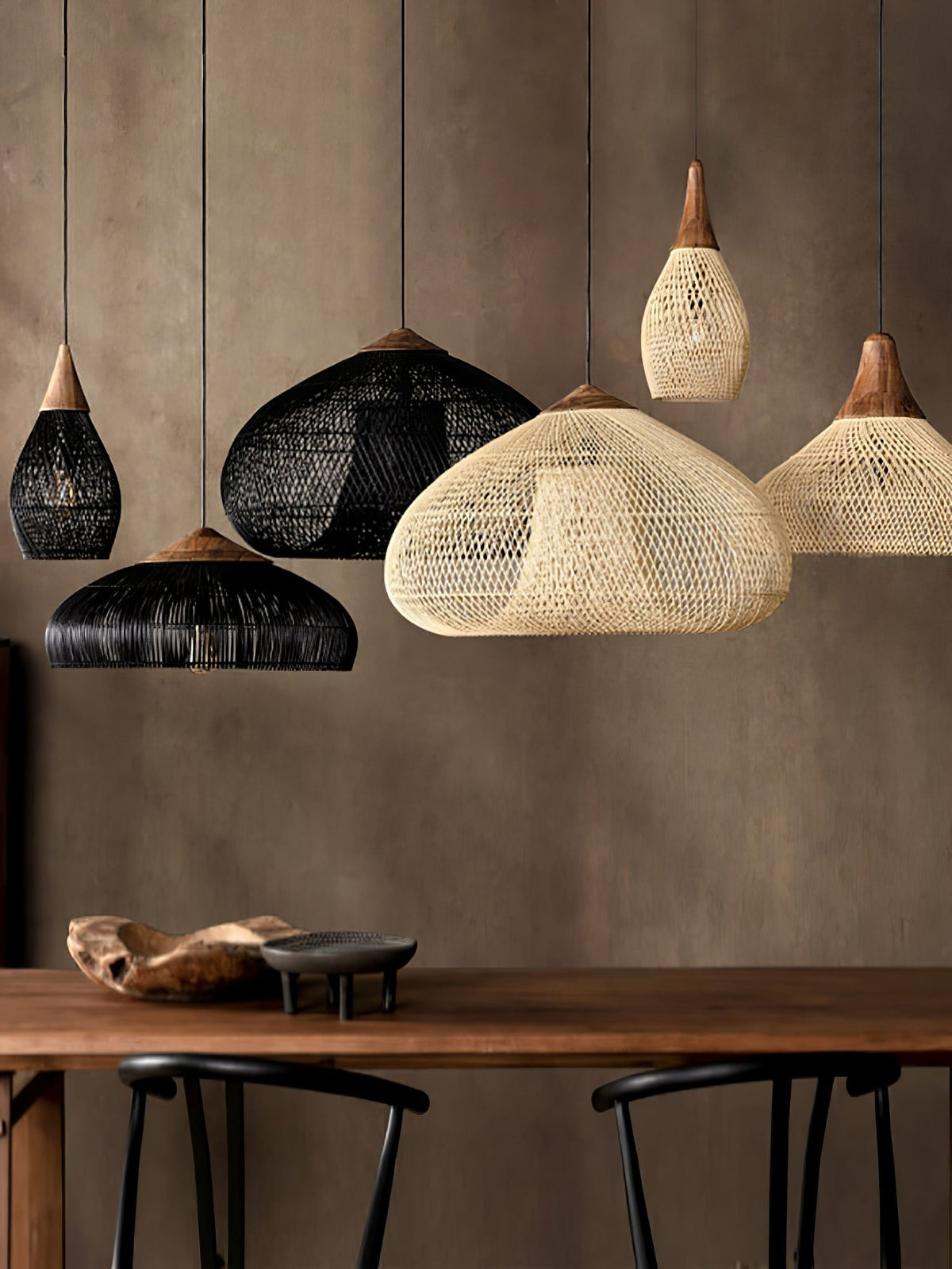 Braided Rattan Swag Pendant Lamp