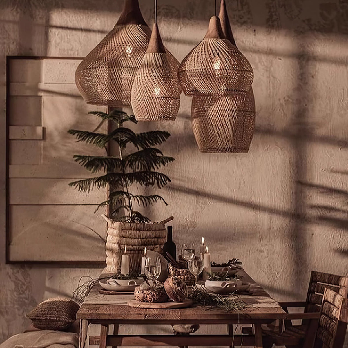 Canirora Pendant Lamp Rattan Swag Woven