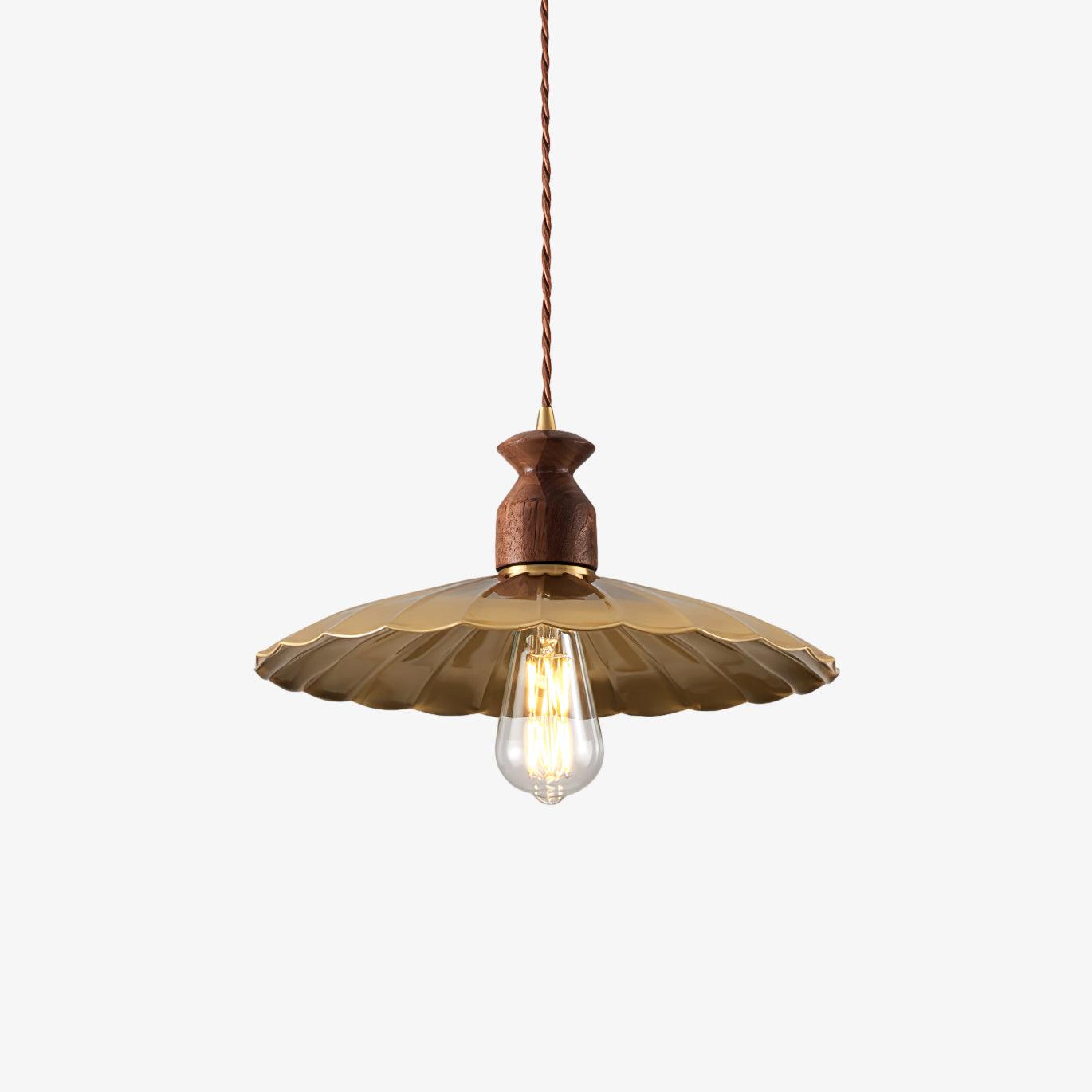 Qior Brass Classic Elegance Crest Wood Pendant Light