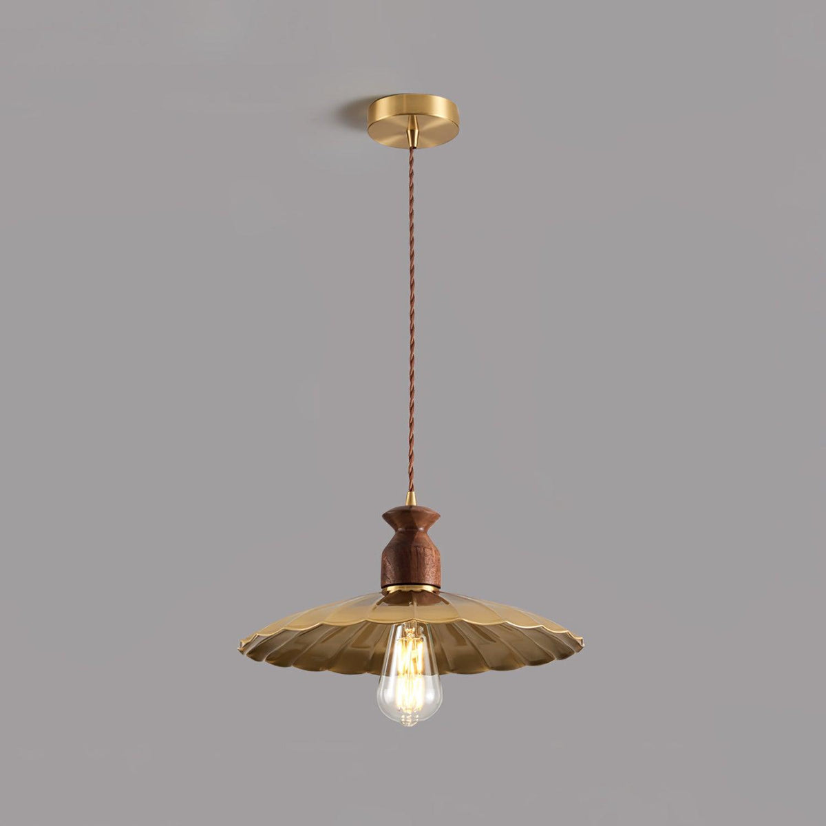 Qior Brass Classic Elegance Crest Wood Pendant Light