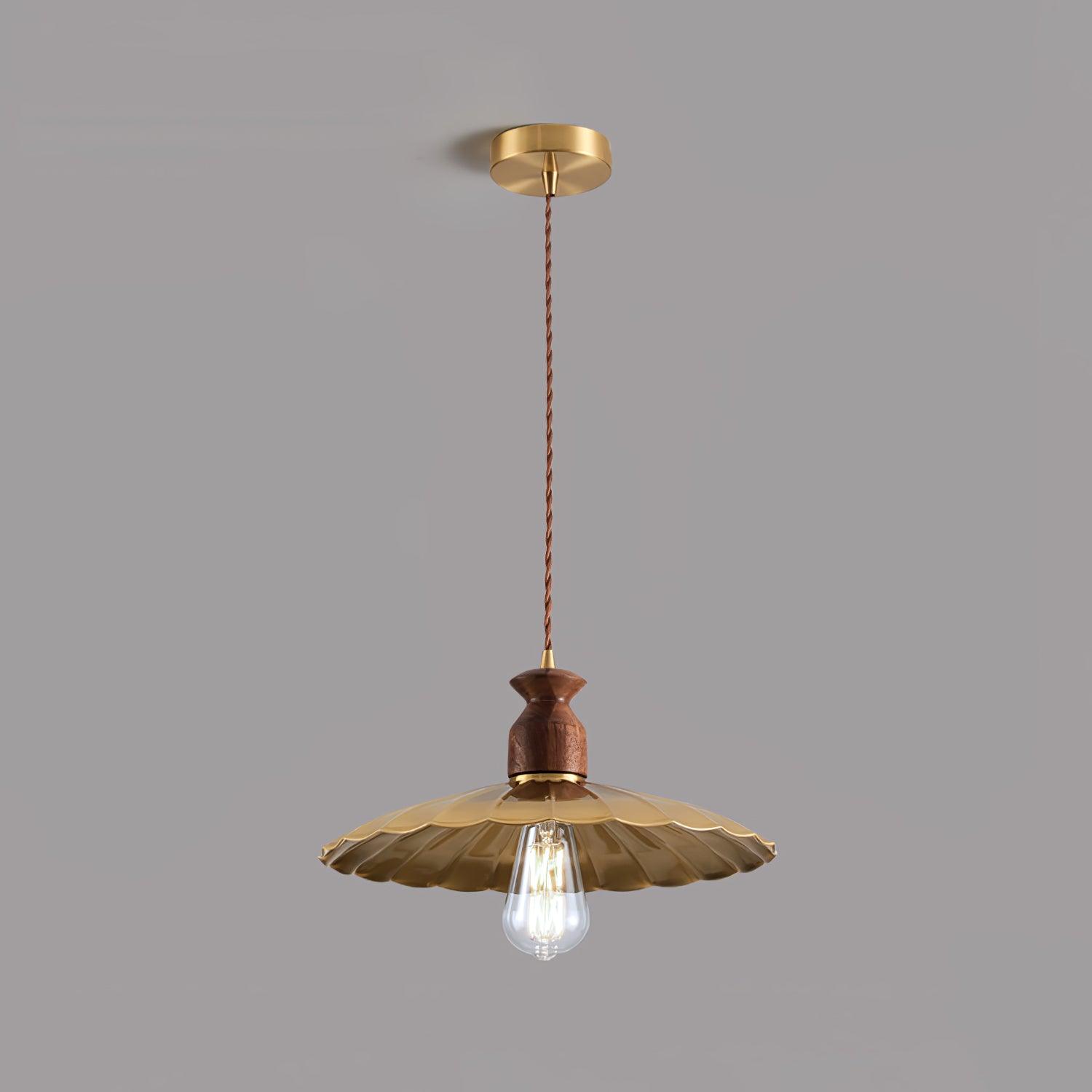 Qior Brass Classic Elegance Crest Wood Pendant Light
