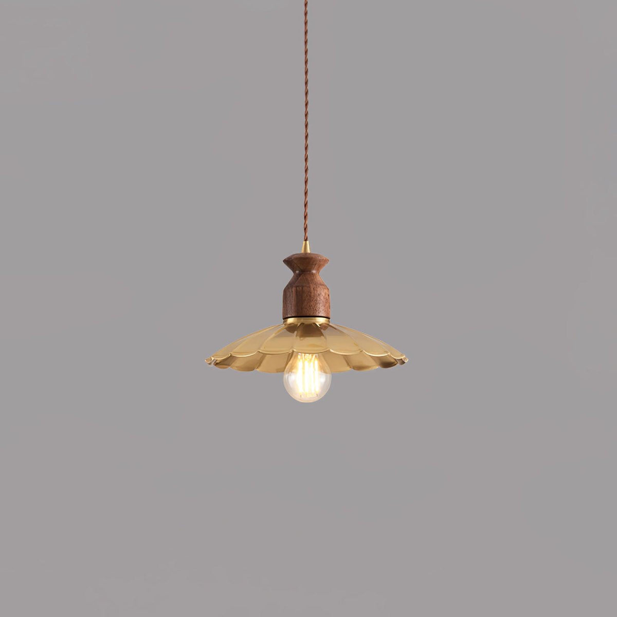 Qior Brass Classic Elegance Crest Wood Pendant Light