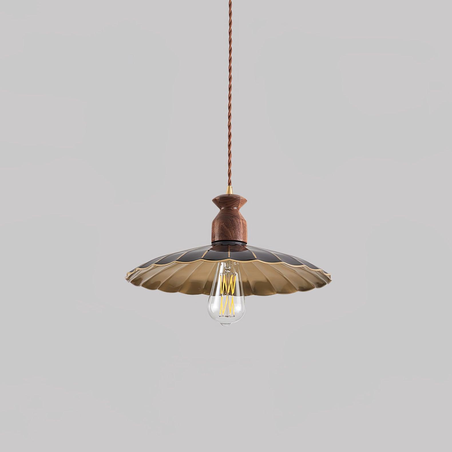 Qior Brass Classic Elegance Crest Wood Pendant Light