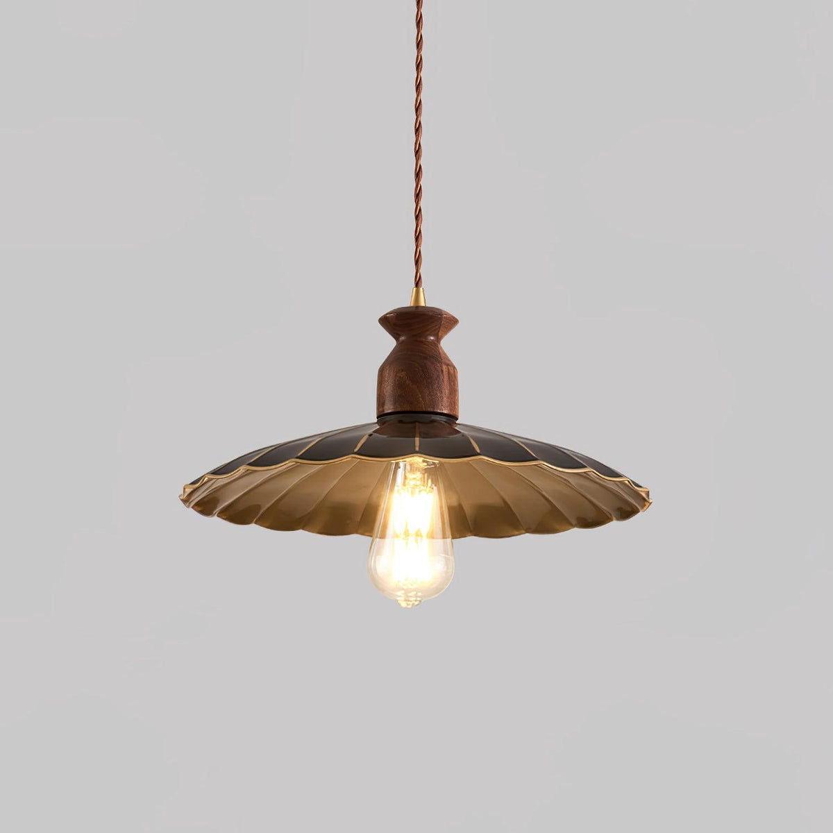 Qior Brass Classic Elegance Crest Wood Pendant Light