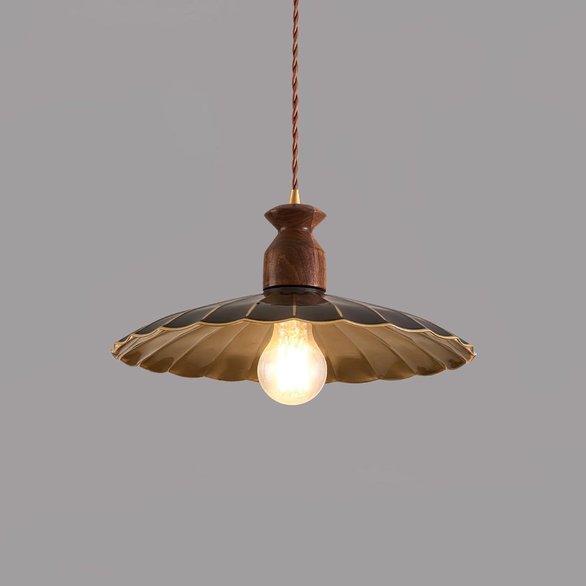 Qior Brass Classic Elegance Crest Wood Pendant Light