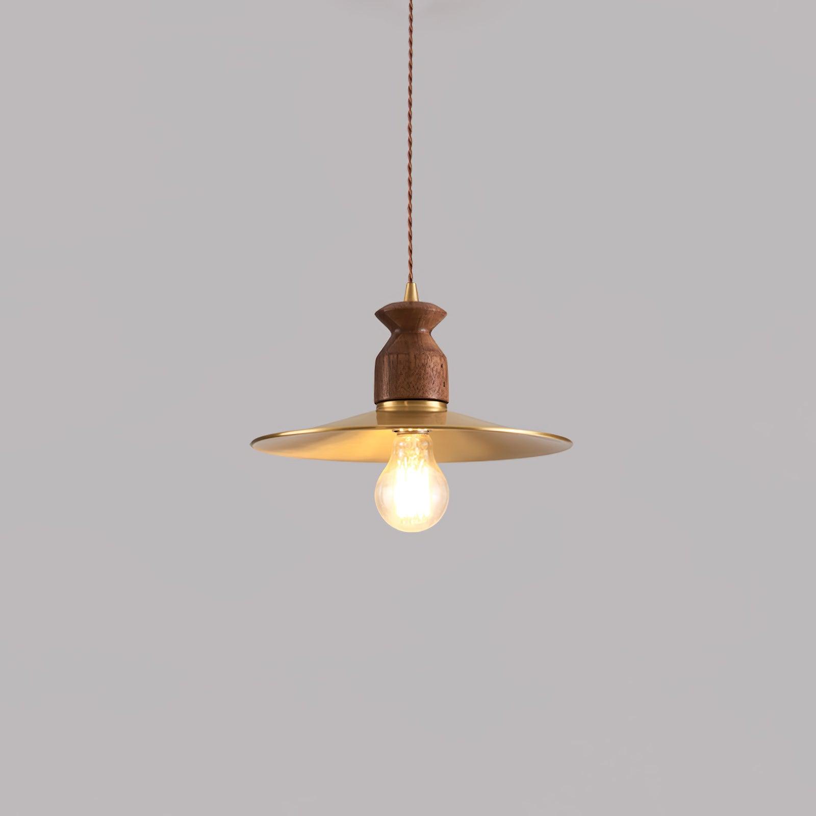 Qior Brass Classic Elegance Crest Wood Pendant Light