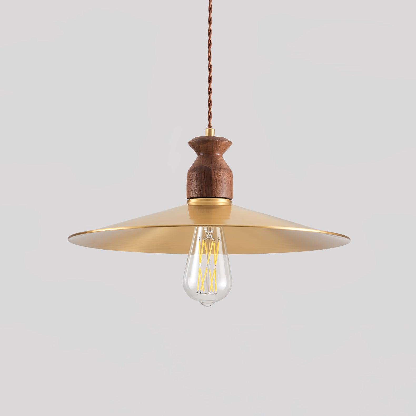 Qior Brass Classic Elegance Crest Wood Pendant Light