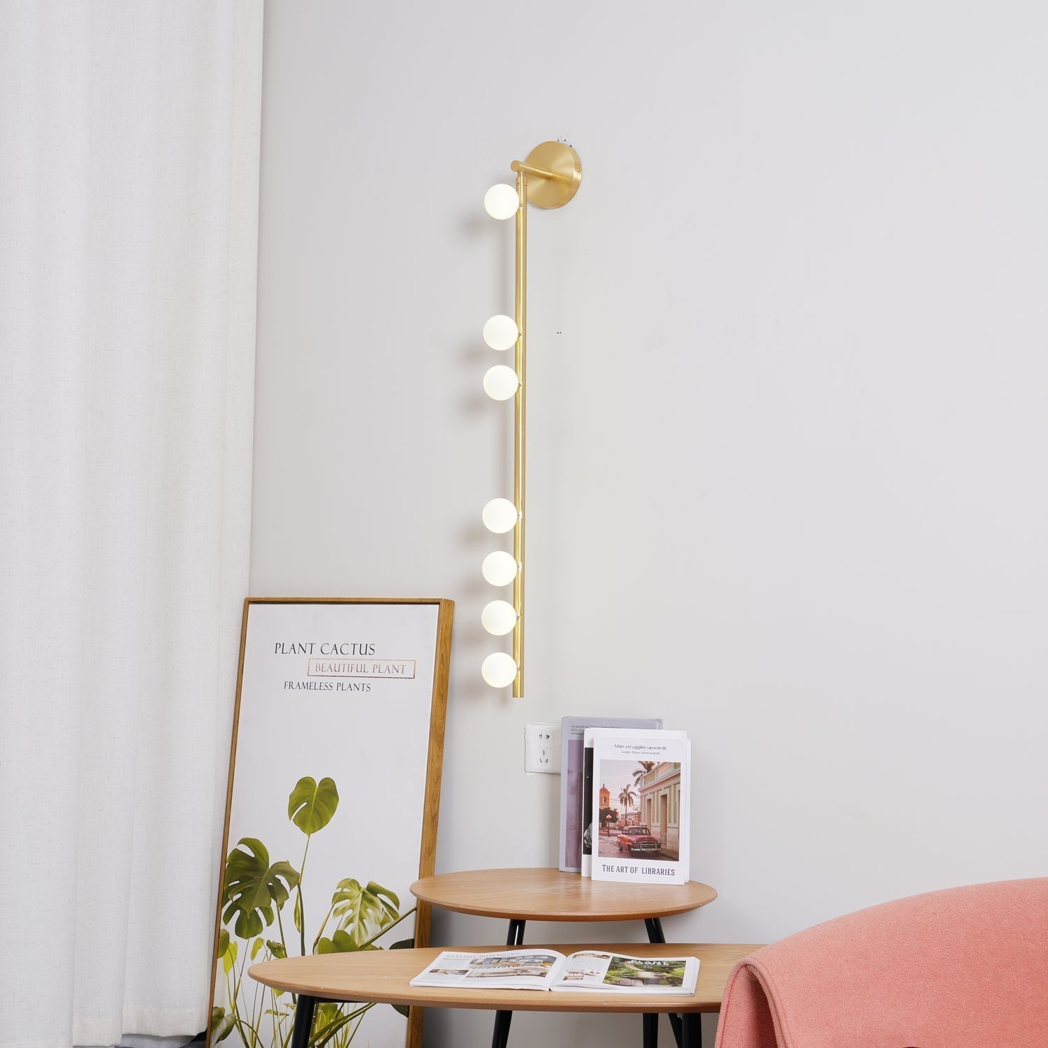 Pamela Tube Plug-in Brass Glass Wall Lamp