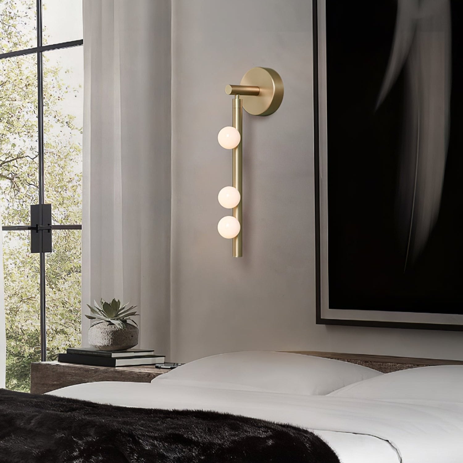 Rory Modern Minimalist Tube Brass Glass Wall Lamp