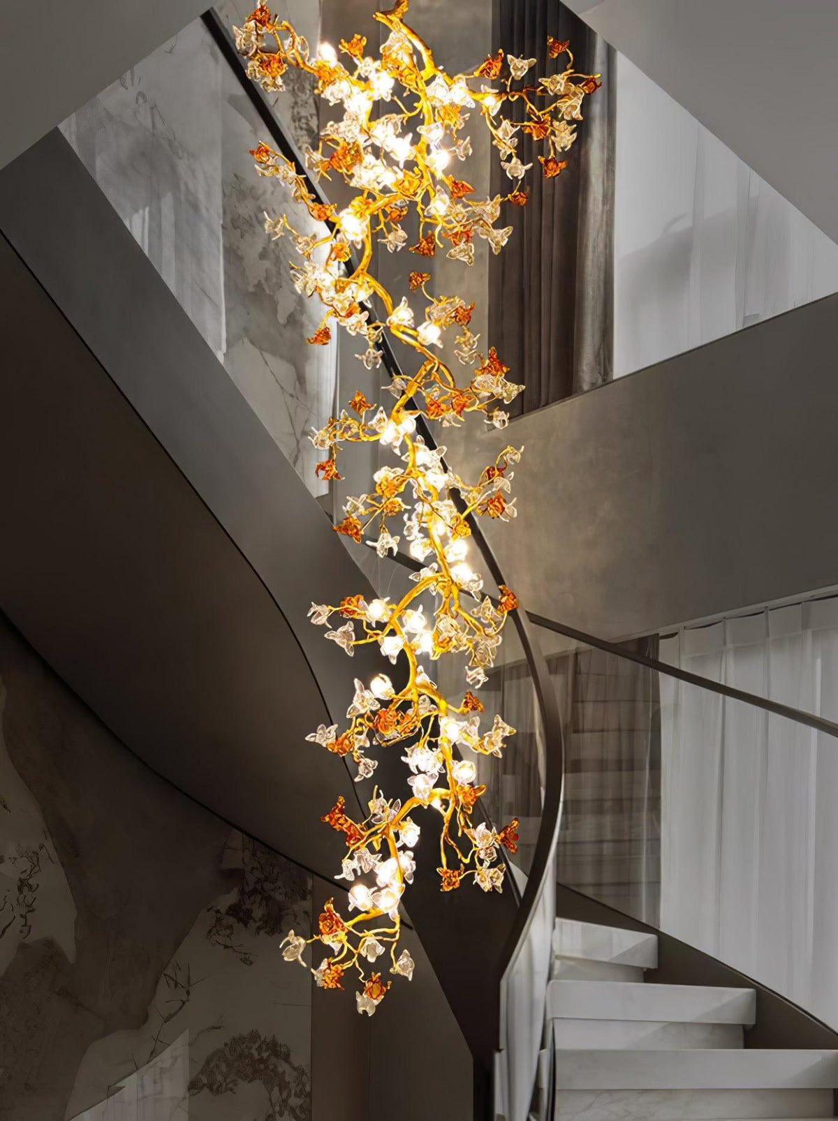 Aare Maple Branch Brass Crystal Chandelier