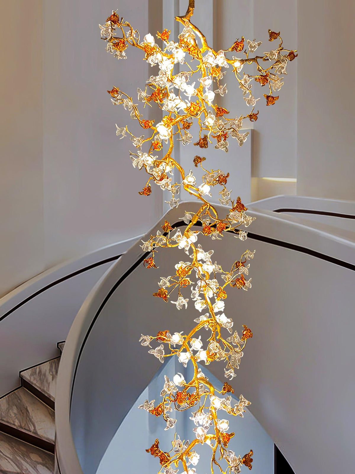 Aare Maple Branch Brass Crystal Chandelier
