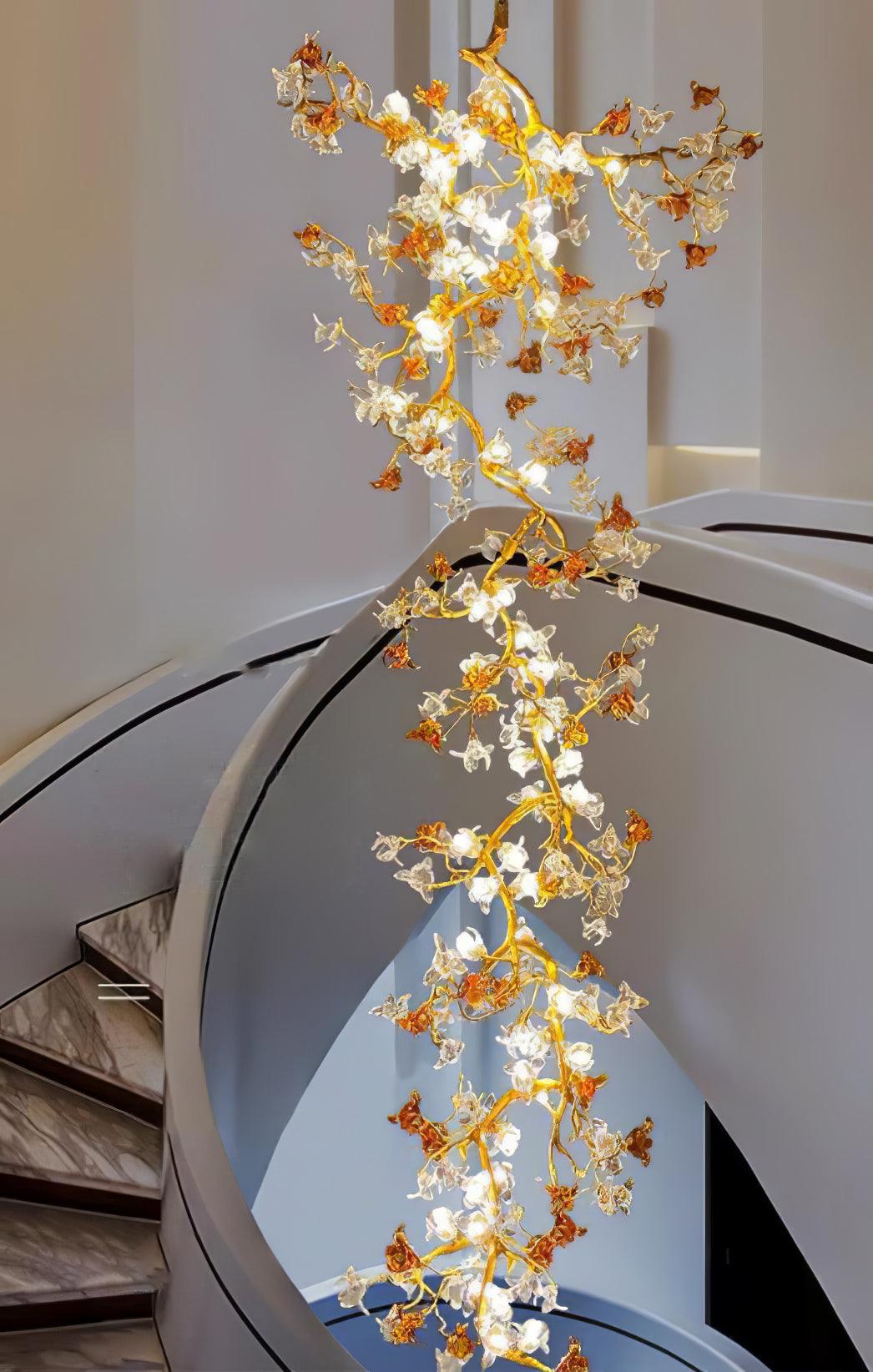 Aare Maple Branch Brass Crystal Chandelier