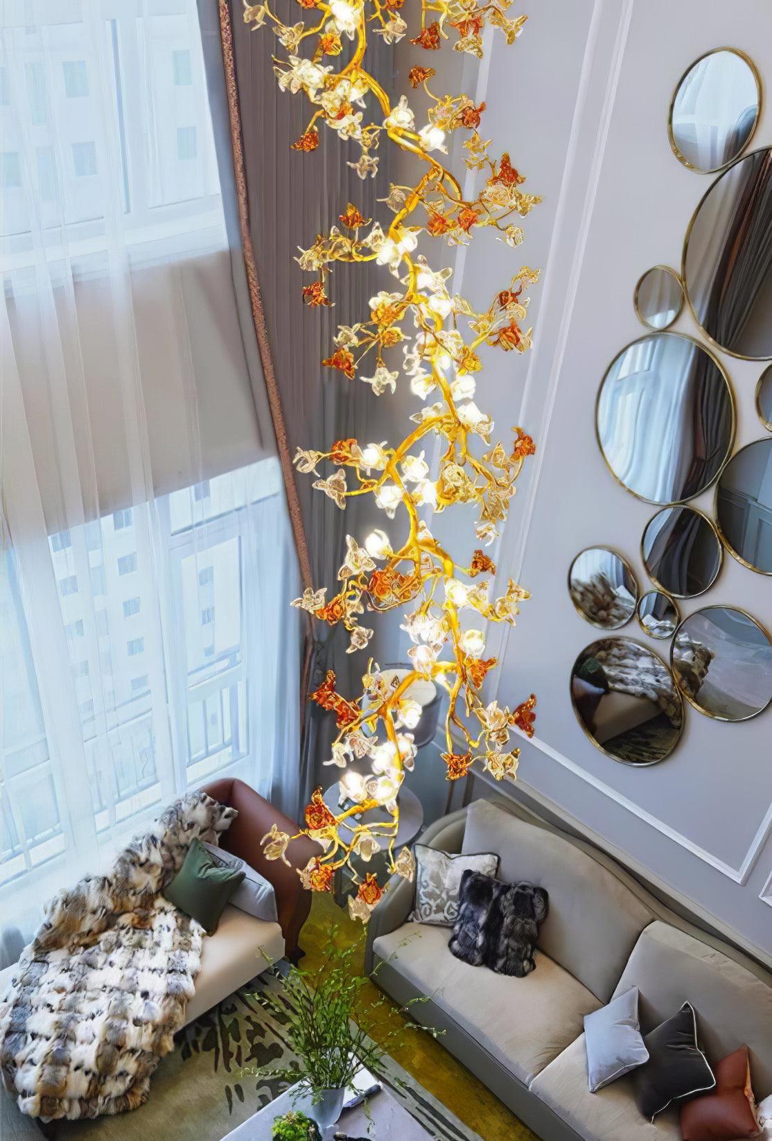 Aare Maple Branch Brass Crystal Chandelier